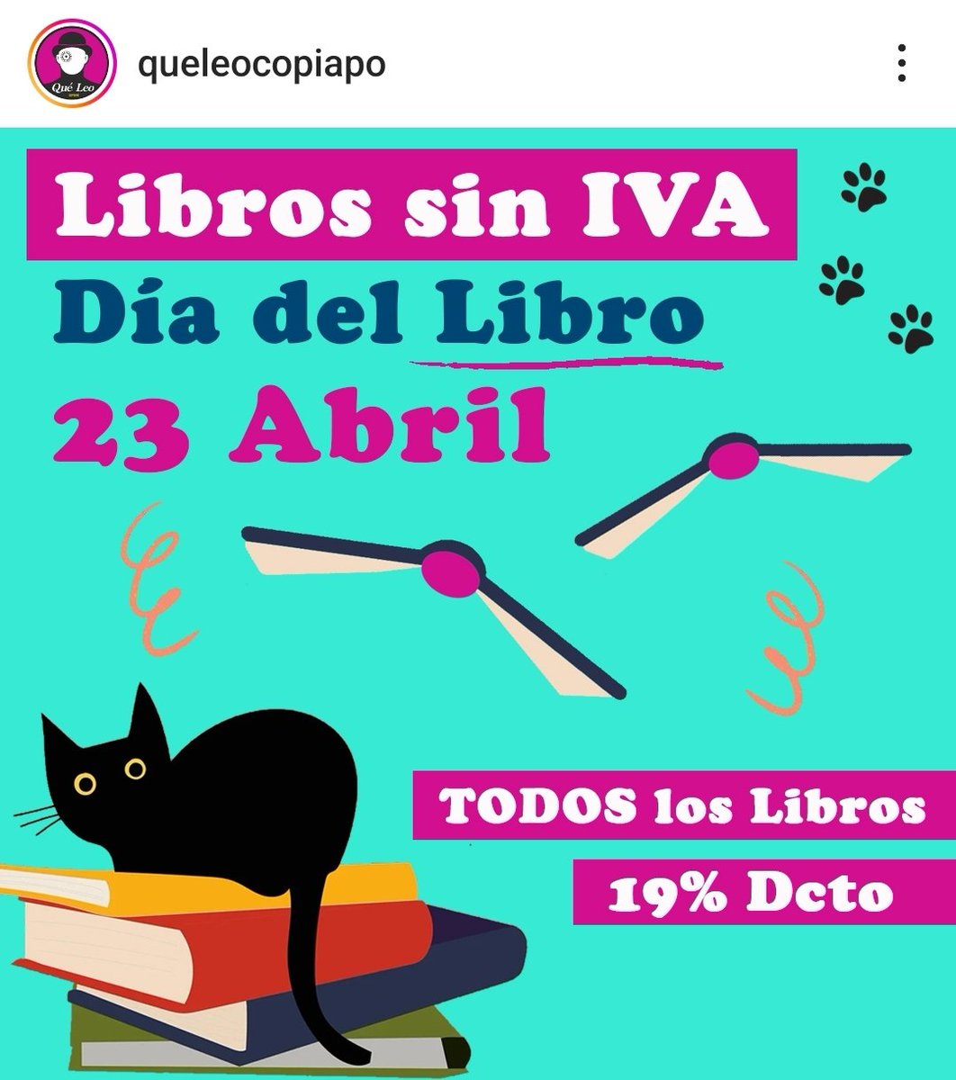 Vayan mañana a celebrar el día del libro a @queleocopiapo 
Libros sin iva 👏
#Copiapó 
#Atacama
#DiaDelLibro 
#MesDelLibro