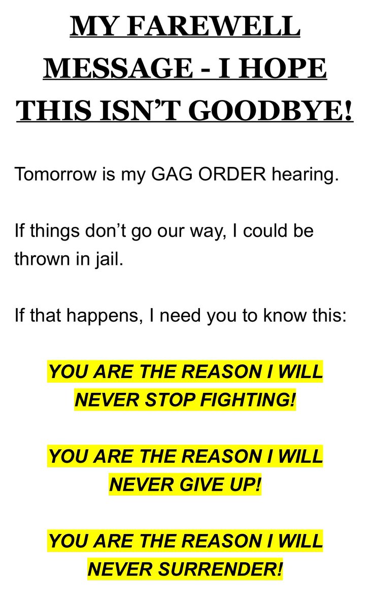 His latest money grabbing grift…oh woe is me, I fight for you….blah blah. Lock his lying ass up. Good riddance