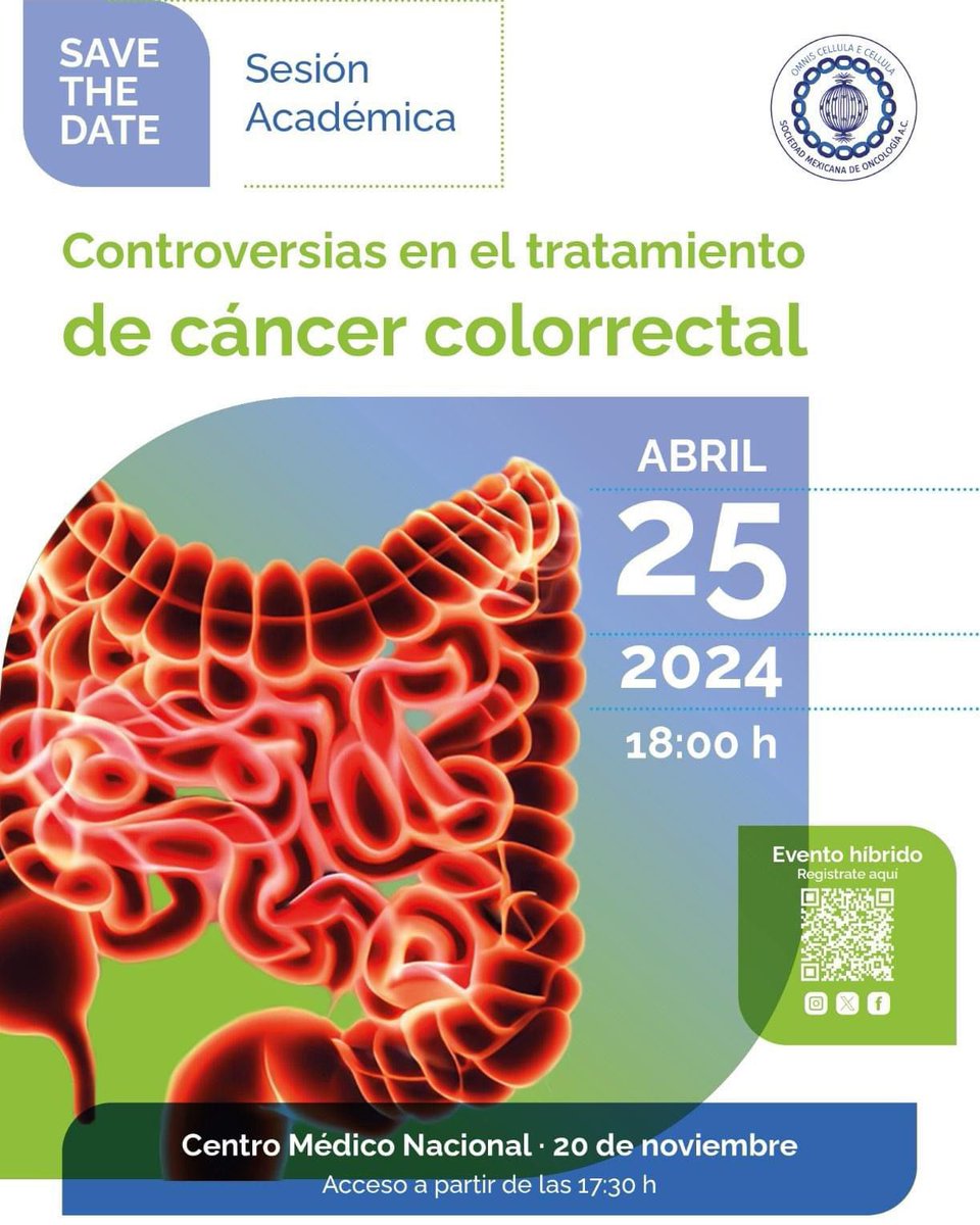SMEOMX's tweet photo. Esta semana realizaremos nuestra Sesión de Médicos Residentes (híbrida)

Jueves 25 de abril de 2024, 18:00 hrs. 

Auditorio del Hosp. CMN 20 de Noviembre

**Registro y transmisión virtual 👉: https://t.co/5K8gZLQjI7

¡Te esperamos!

 #savethedate #SMeO #smeo #cancercolorretal https://t.co/Pqyv7W5fTp