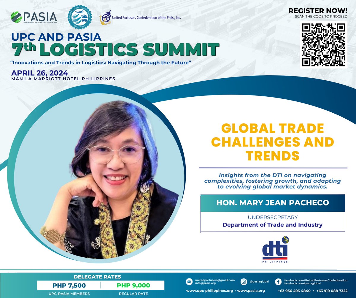 Insights from the DTI on navigating complexities, fostering growth, and adapting
to evolving global market dynamics.

#PASIA #UPC #unitedportusersconfederation #supplychain #warehousemanagement #logistics #LogisticsLeaders #3PL #oilandgas #Cemat #WomenInLogistics