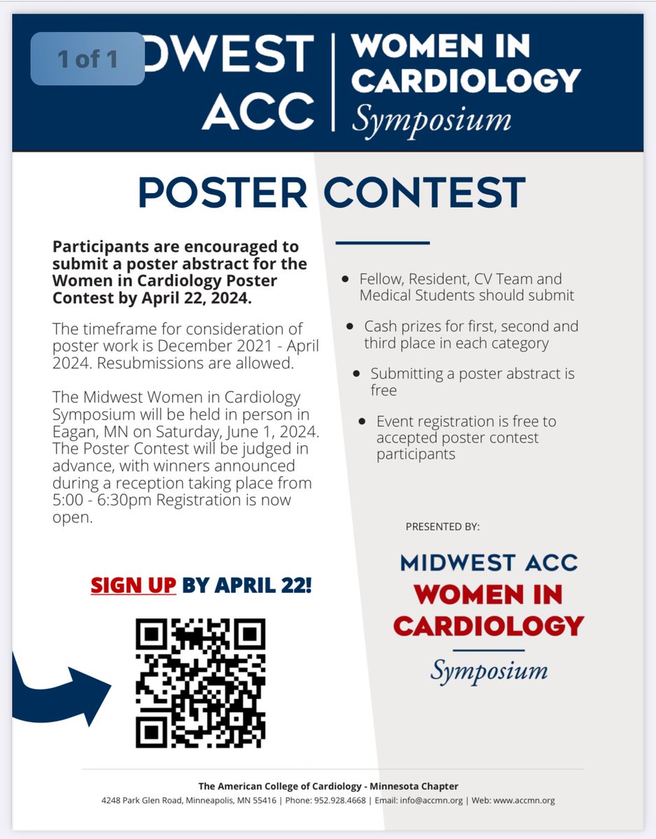 Deadline extended.  Submit your posters and come to Minnesota June1 for Midwest WIC. Open to all learners.  #ACCWIC @ACCMinnesota @Abbott_IM @UmnCardsfellow @MayoClinicCV @RMankadMD @