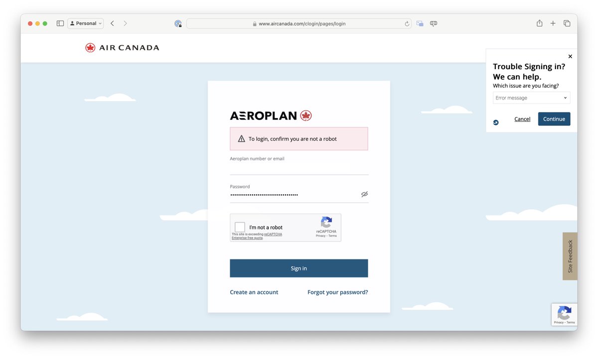 .@AirCanada it’s a 4-alarm fire, users can’t log in to AeroPlan