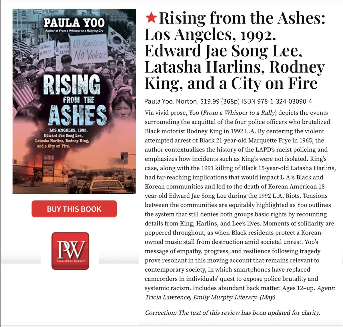 RISING FROM THE ASHES🔥My 4th starred review! @PublishersWkly: “Vivid prose... Yoo’s message of empathy, progress, and resilience following tragedy prove resonant in this moving account that remains relevant to contemporary society.”⭐️PUBLISHERS WEEKLY ⭐️KIRKUS ⭐️HORN BOOK ⭐️BCCB