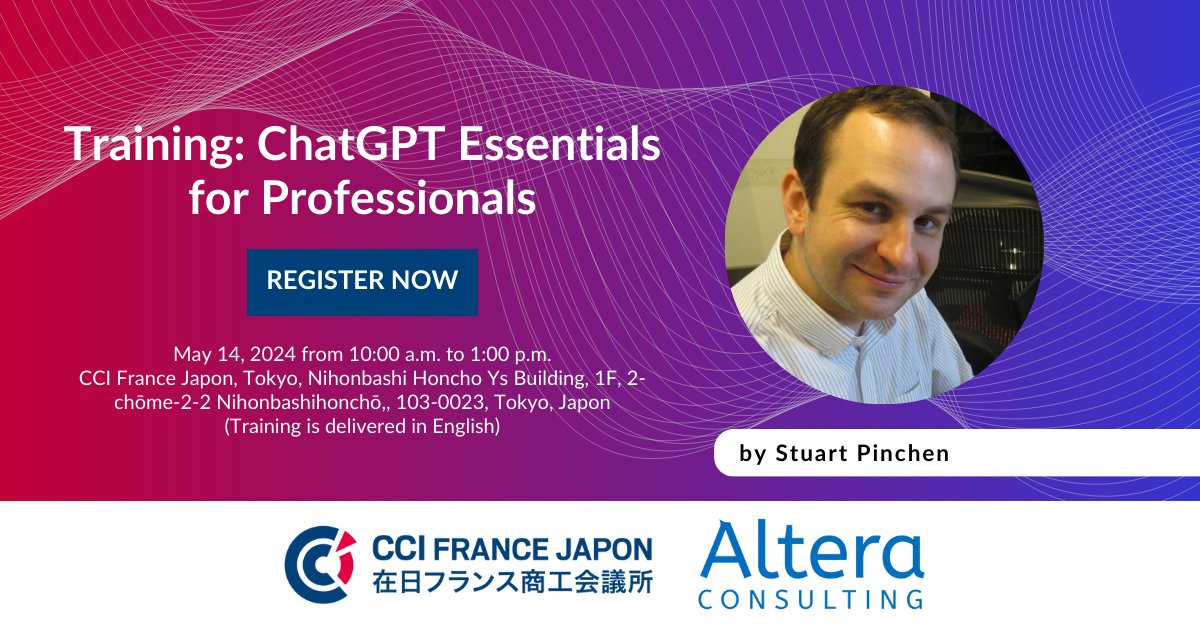 🚀 Check out our ChatGPT Essentials for Professionals training on May 14, 2024, from 10:00 a.m. to 1:00 p.m. in Tokyo, Japan!

Check out more details here: shorturl.at/fpVX8

#ChatGPTTraining #ProfessionalDevelopment #TokyoTech #AIinBusiness #DigitalTransformation