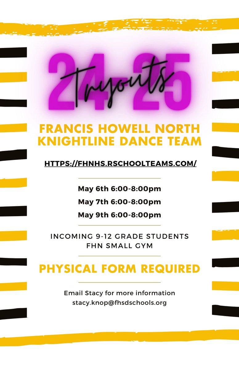 FHNknightline's tweet photo. Dance Team tryouts are just 2 weeks away. Register here…
https://t.co/hcjSUFK6zH https://t.co/hJIiMAUcot