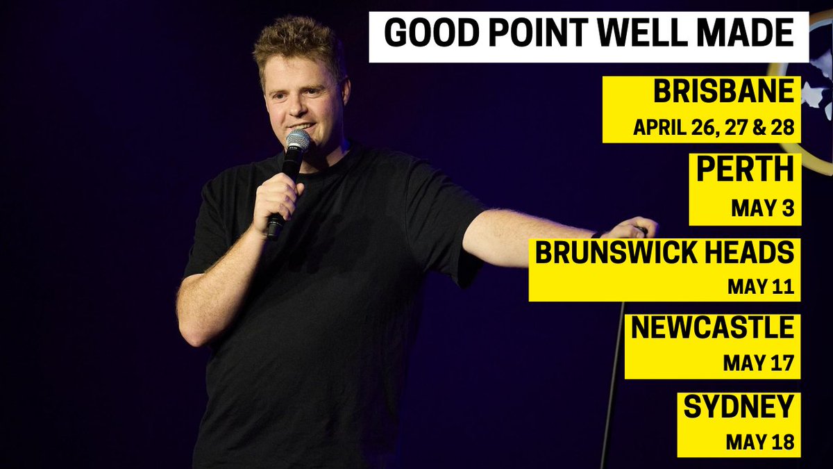 The GOOD POINT WELL MADE tour continues across the nation, changing minds & lives. This weekend I'm at @BrisComedyFest, then off to @PerthFestComedy | @BrunsPicHouse | @newycomedyclub | @Syd_Comedy_Fest Book now (please) >> comedy.com.au/tour/tom-balla… #comedy #standup