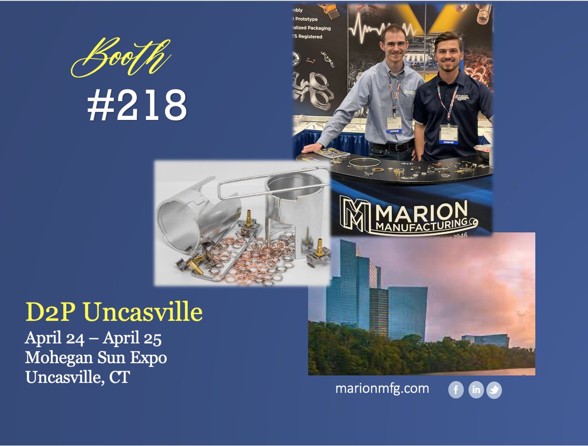@Design2Part Booth 218!

Register --> d2p.com/registration/

#USmanufacturing #CTmanufacturing #metalstamping #stamping #manufacturing #madeinCT #madeinAmerica #Connecticut #toolanddie #metalfabrication #networkingwithapurpose #networking #d2p #tradeshow