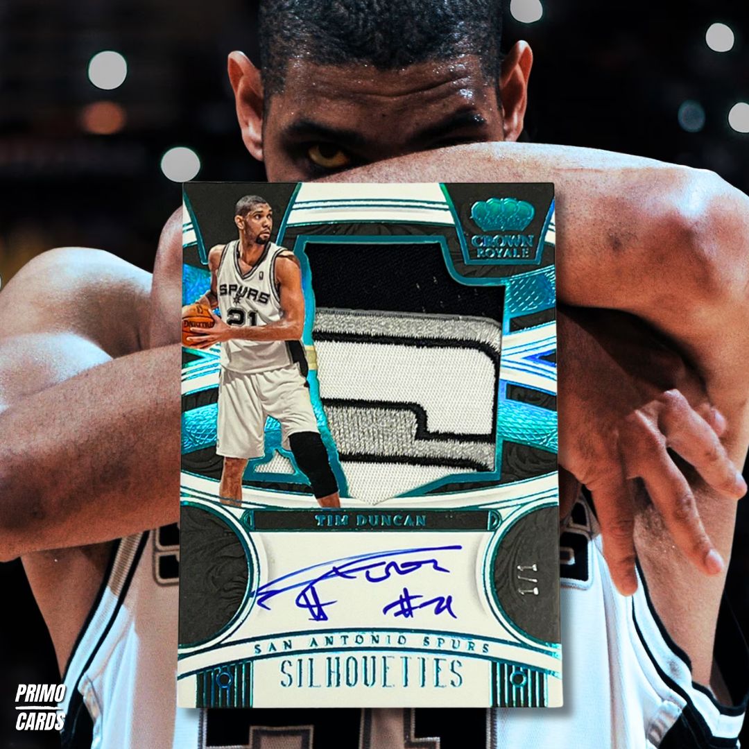 primocards1's tweet photo. Get ready for the return of Tim Duncan autographs to the hobby!  🔥

After what feels like an eternity, The Big Fundamental’s signature is making a comeback in the new 2023-24 Panini Crown Royale!!!

@CardPurchaser #thehobby #primocards https://t.co/FCLEEU5rrQ