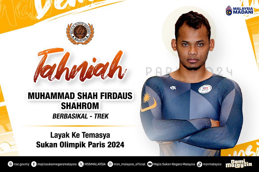 Tahniah @shahfirdaus95 !! Layak ke Temasya Sukan Olimpik Paris 2024! 🔥

#DemiMalaysia 
#KontinjenMALAYSIA
#MalaysiaRoar