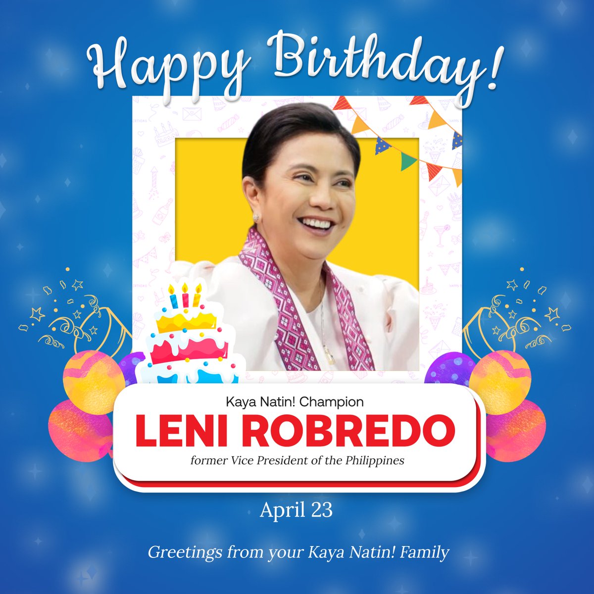 Happy Birthday to our Kaya Natin Champion, former VP Leni Robredo! 🥰❤️ We thank you for your exemplary leadership and being an inspiration in lighting up the path for those who believe in good governance. May you have many more years of happiness, good health, and blessings!