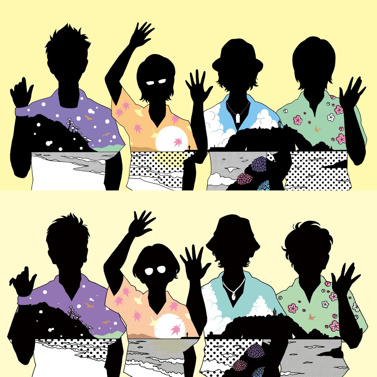 short hair simple background shirt multiple girls black hair upper body short sleeves  illustration images