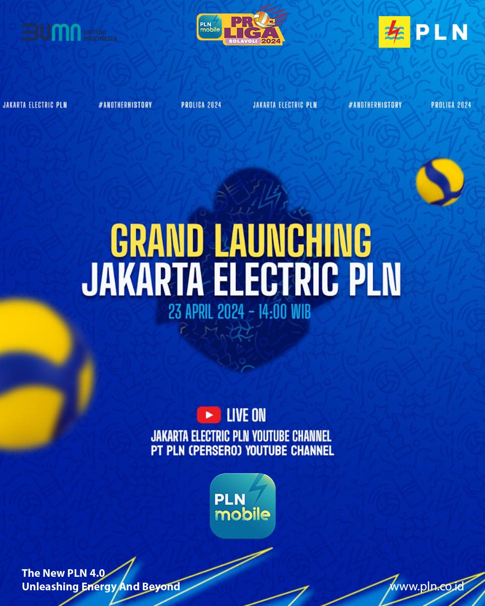 _pln_id's tweet photo. Haii Electrizen!⚡️

Saksikan Grand Launching Tim, Jersey, dan Logo Baru Jakarta Electric PLN, Tim kebanggaan PLN yang akan bertanding pada PLN Mobile Proliga 2024.

#AnorherHistory #PLNMobileProliga2024 #ElectricPLN #JakartaElectricPLN  #JakartaElectric #PLNMobile https://t.co/3GqOSujJnQ