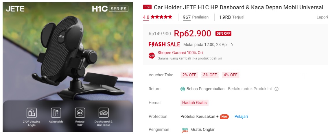 reginaclaud's tweet photo. Car Holder JETE H1C HP Dasboard &amp; Kaca Depan Mobil Universal
#FYP #fypシ #fypviraltwitter #rekomendasi #diskon #promo  #shopee  #affiliate #ShopeeID #shopeeaffiliate #racunshopee 

https://t.co/aXTLdLSR7E https://t.co/oeQ2frIeWc