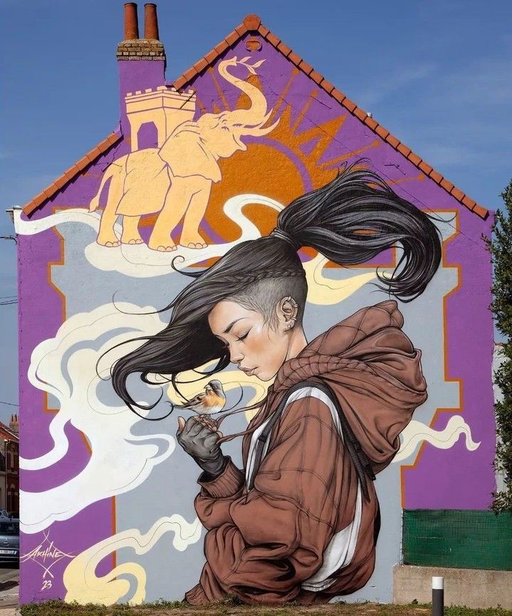 What an uplifting piece of street art! 'Raphaëlle' by @akhine.art in Dunkirk, France.

Found via @topstreetart 

#beautifulbizarre #akhineart #frenchartist #streetart #streetartist #colourful #colorful