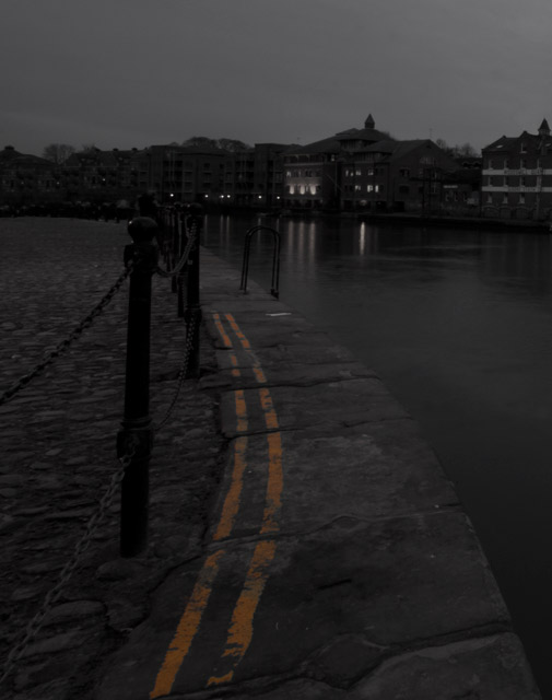 Yellow lines, a night scene from the river #Ouse in #York highlighting the double #yellow lined #parking restriction of a typical #British city #Yorkshire #NorthEngland #England #PictureOfTheDay #streetphotography #urbanphotography for more see darrensmith.org.uk