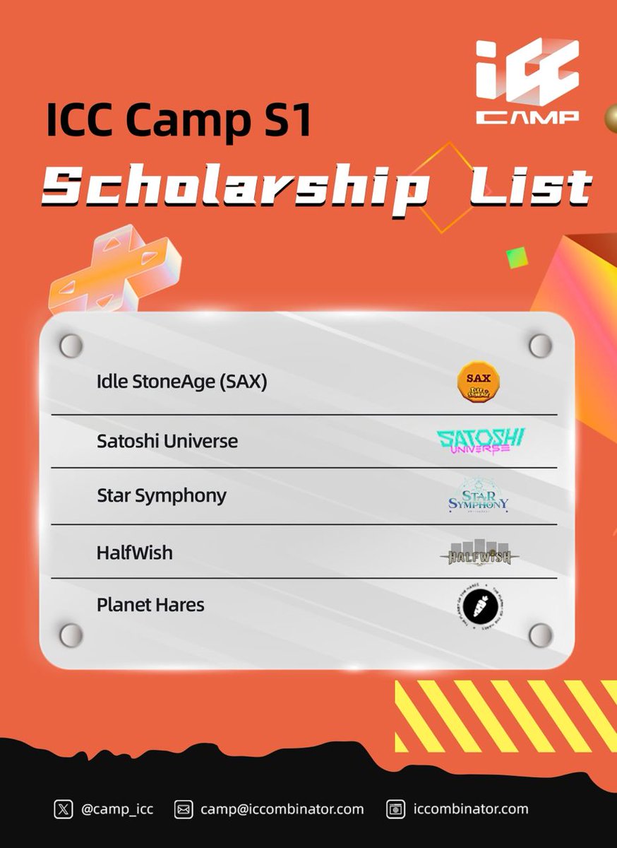 🎉Great news! Here comes the scholarship list for ICC Camp S1. 🚀Huge congratulations to @IdleStoneage, @universesatoshi, @StarSymphony_io, @PlayHalfwish, and @0xhares for securing their spots (in no particular orders). Your hard work and dedication have truly paid off. Keep…