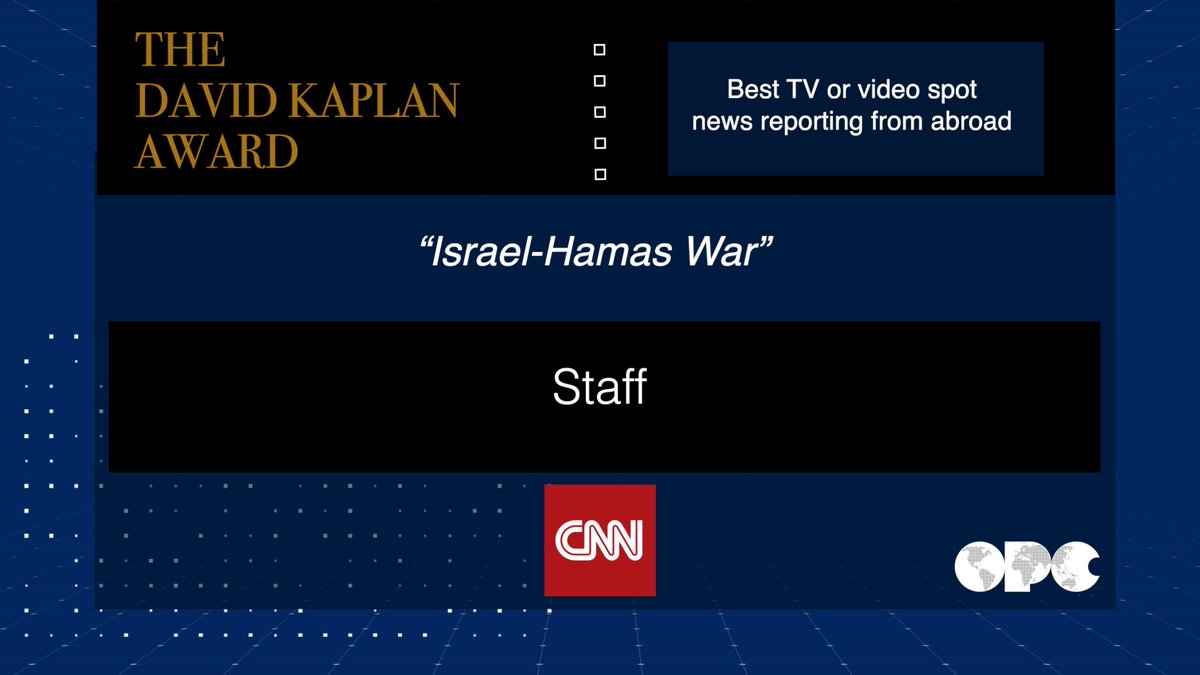 Congratulations to the @CNN/@CNNPR team for winning the David Kaplan Award for reporting on the Israel-Hamas War. Watch the acceptance speech here: youtu.be/Y5j4YGtU5Tc #OPCAwards85