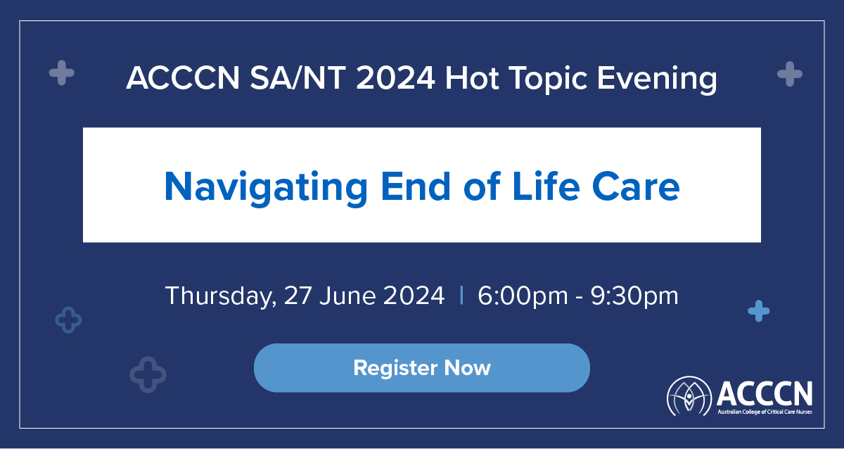 Explore end-of-life care with the ACCCN SA/NT Committee on June 27, 2024! Delve into ethical, cultural and legal aspects. Register now: ow.ly/Ar0u50RlPBn #healthcare #nursing