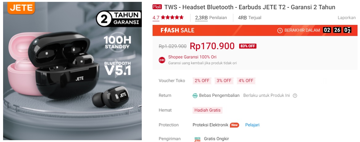 reginaclaud's tweet photo. TWS - Headset Bluetooth - Earbuds JETE T2 - Garansi 2 Tahun
#FYP #fypシ #fypviraltwitter #rekomendasi #diskon #promo  #shopee  #affiliate #ShopeeID #shopeeaffiliate #racunshopee 

https://t.co/XfjZsQH2Yp https://t.co/ipFetJjSr8