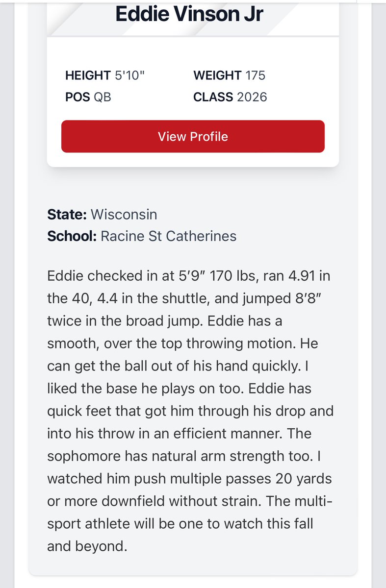 Thanks for the write up and I look forward to putting in more work this season 💪🏽🏈. @MJ_NFLDraft @PrepRedzoneWI @StCatsFootball