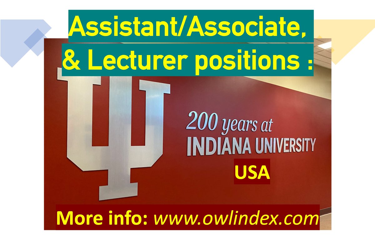 42 Faculty/Lecturer positions at Indiana University (USA): owlindex.com/oi/ZU8YtKLl

#owlindex #Research #positions #researchers #Faculty #Assistant #Associate #facultyjobs  #TenureTrack #IndianaUniversity #Indianajobs #US #USA #USAjobs @owlindex @IndianaUniv