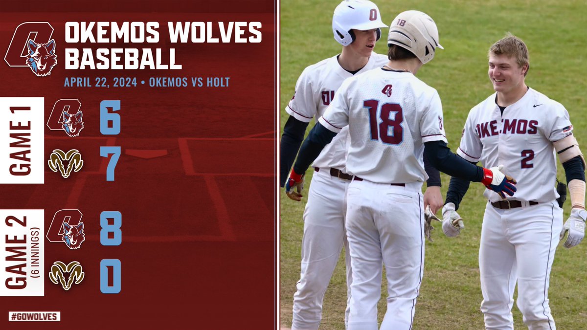 The Wolves earn the split tonight @ Holt.

Okemos moves to 8-4, 3-1 CAAC-Blue & will host @DeWittBaseball_ this coming Thurs. 4/25.  We will introduce all Okemos Baseball Club teams in-between games on the field!

#GoWolves

@brian_calloway @ian_kress @UncleFred77 @HaleyPaige7