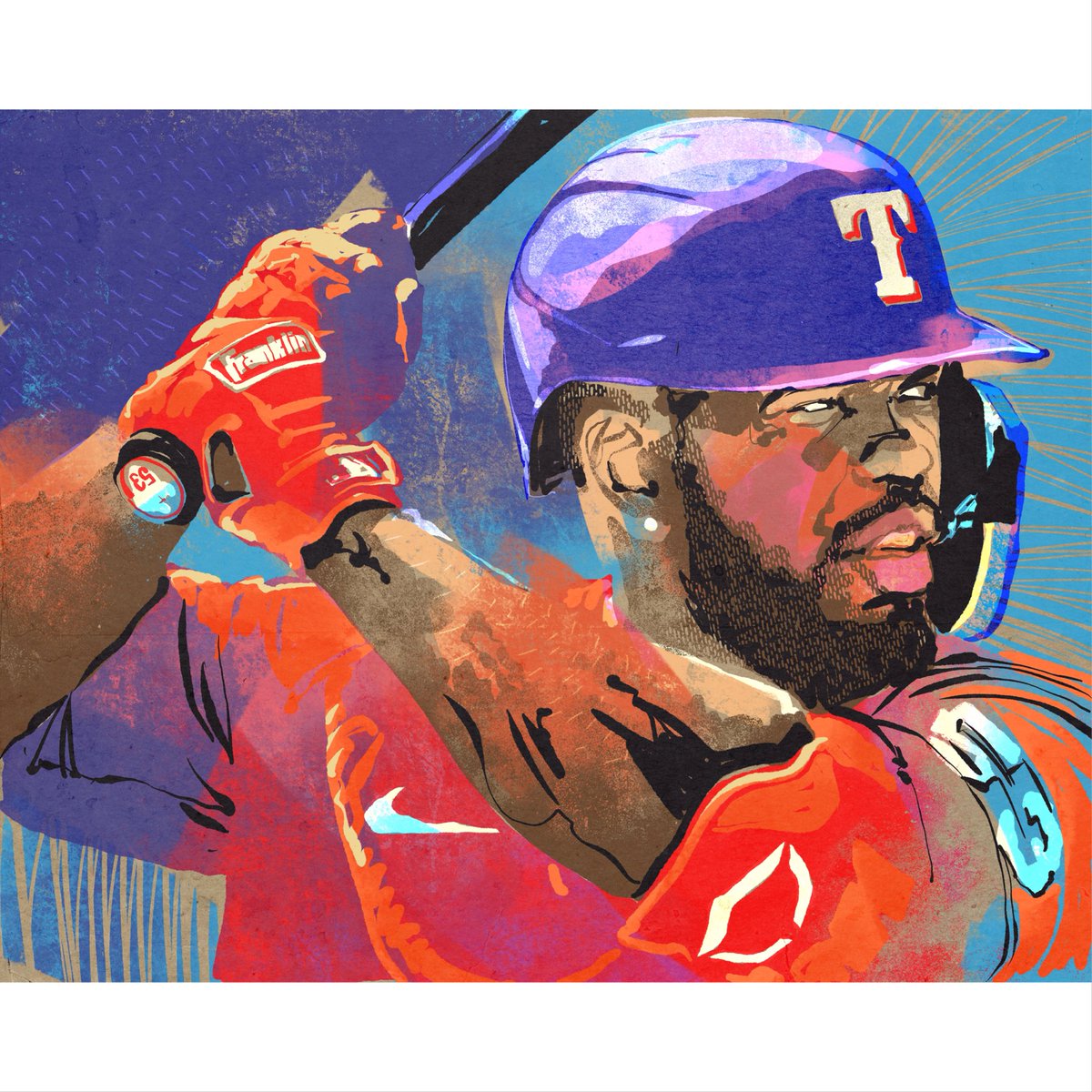 This Day in Baseball History: April 22, 2023 - Adolis García has a career game in leading the Rangers to an 18 - 3 win over the Athletics. He homers three times in the first five innings, each time with a man on base. #tripleplaydesign #design #adolisgarcia #texasrangers