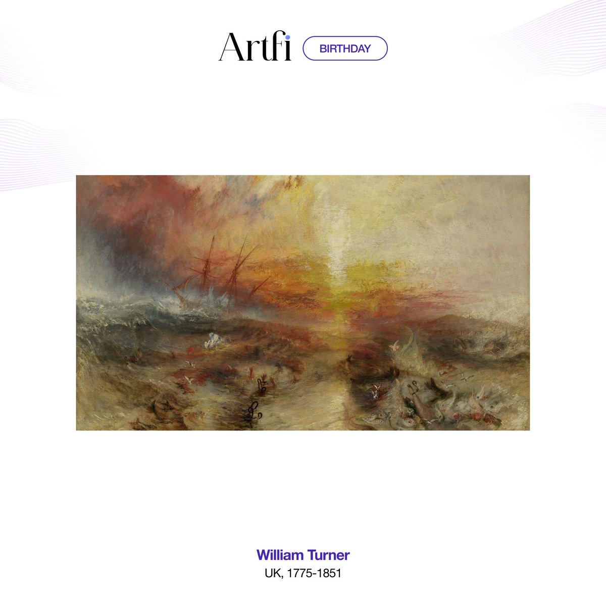 #WilliamTurner, the English Romantic painter known for his luminous and atmospheric depictions of nature and landscapes, was born on this day in 1775. #Romanticism #LandscapePainting #ArtHistory Discover more about William Turner: artfi.world/artists/willia…