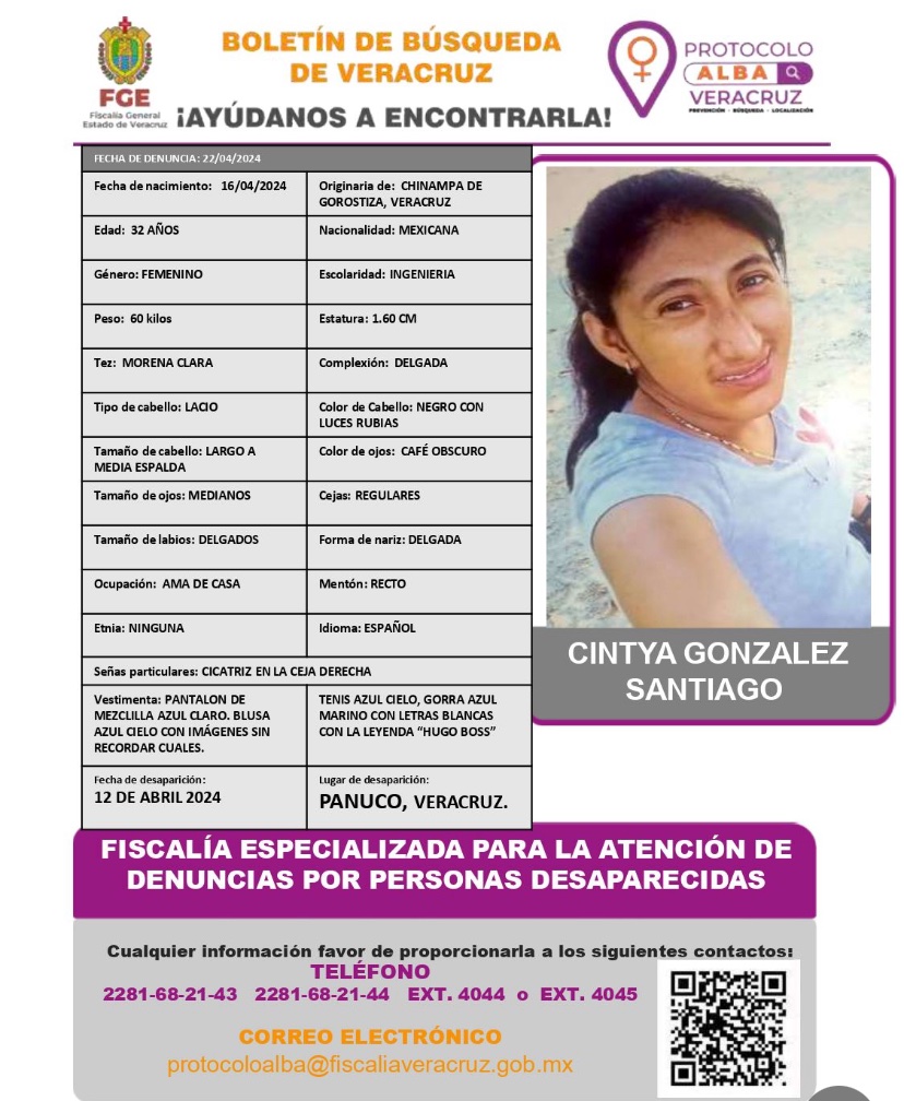 Se solicita su colaboración para la localización de Cintya González Santiago