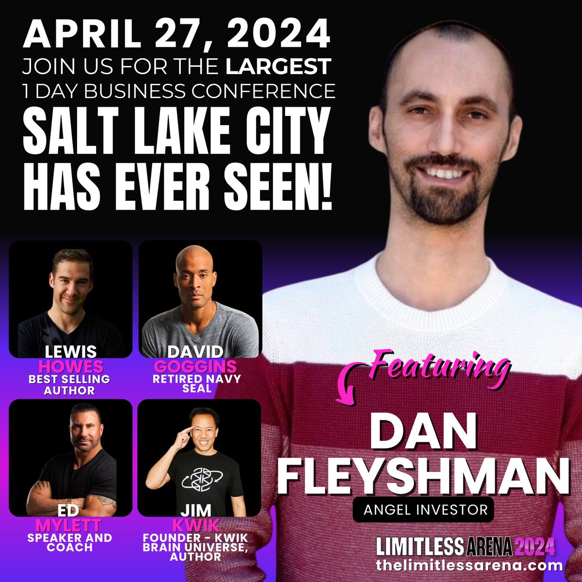 Send your friends, family & followers that live near Utah this Saturday to the largest business conference!!!🎤 Learn from an all-star lineup of speakers & network with 1000’s of entrepreneurs.🧠🎟️🎟️ TheLimitlessArena.com