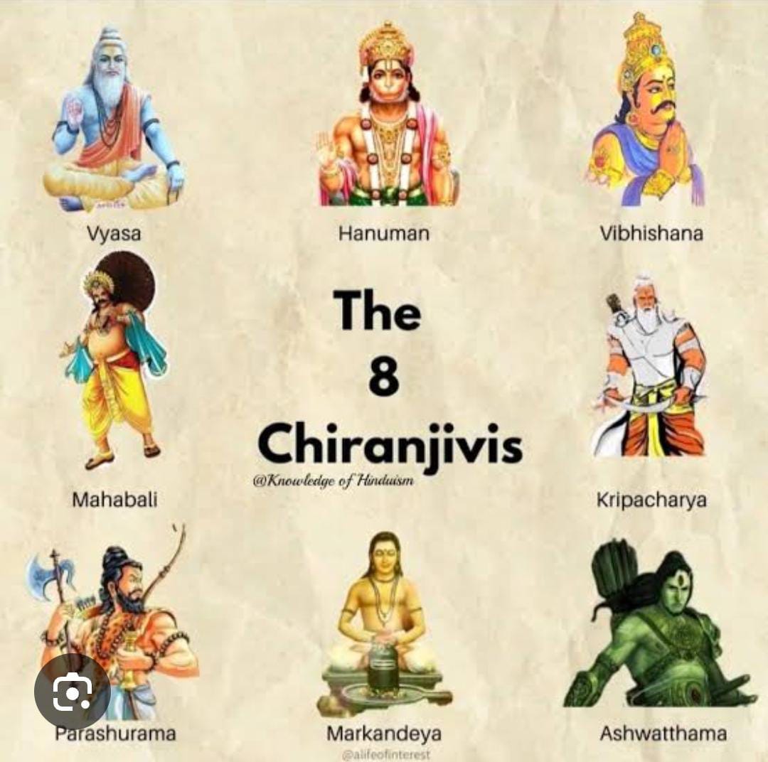 According to Hindu mythology, the seven immortals who are waiting for Vishnu's Kalki Avatar are:

1.Hanuman
2.Parshurama
3.Ashwathama
4.Vyasa Maharshi(VedaVyasa)
5.Vibhishana
6.Raja Bali (MahaBali) 
7.Kripacharya

#Kalki2898AD #Nagashwin #Prabhas