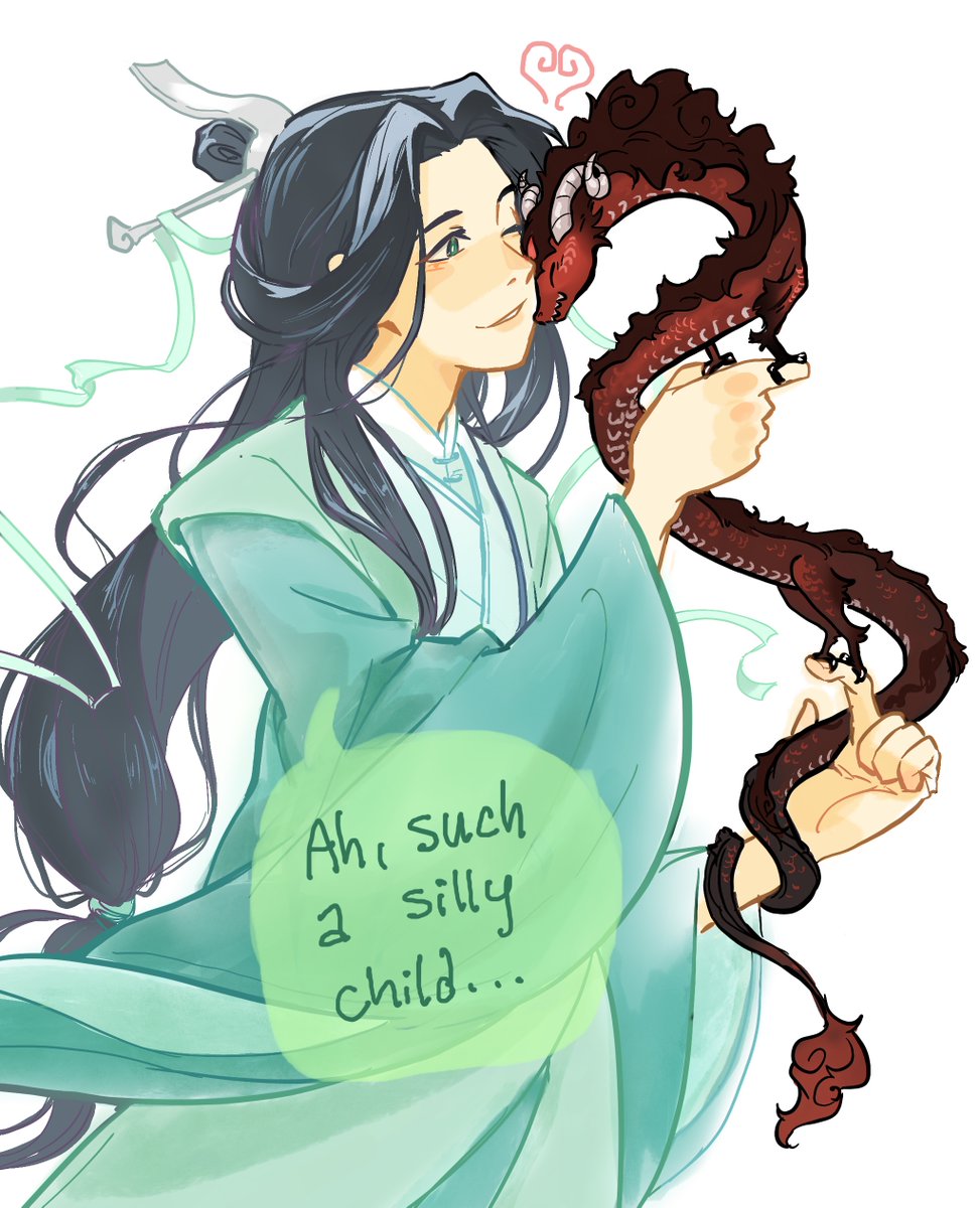 Bingqiu dragon AU for @SVSSSAction gotcha for Gaza! What a cute little dragon Peak Lord Shen is lovingly raising! Surely he won't grow into anything dangerous... Many thanks for @_jingerhead for generously donating freebie prompts!!