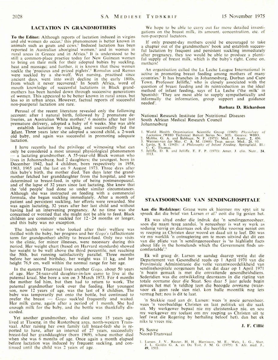 Today I delved into my archive and rediscovered this delightful letter to the South African Medical Journal on grandmothers breastfeeding their grandbabies (in one case after a 32 year lactation gap). Breastfeeding is robust and flexible. Relactation can be achieved quite simply.