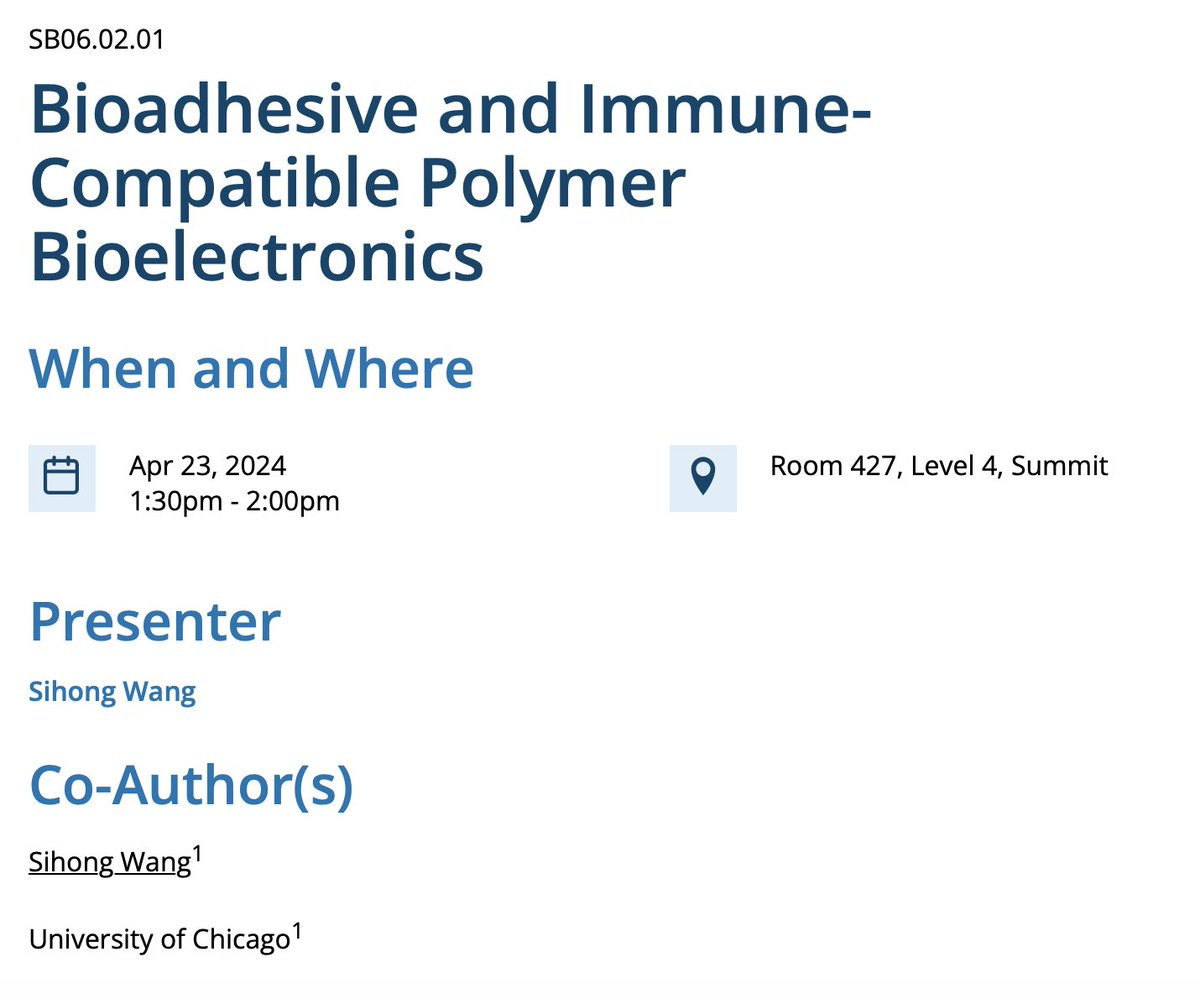 In my invited talk tomorrow (Tuesday) at #S24MRS , I will introduce our recent efforts in imparting two properties onto bioelectronics: #bioadhesion for stable and intimate attachment, and #immune-compatibility for low foreign-body response. Welcome to come.