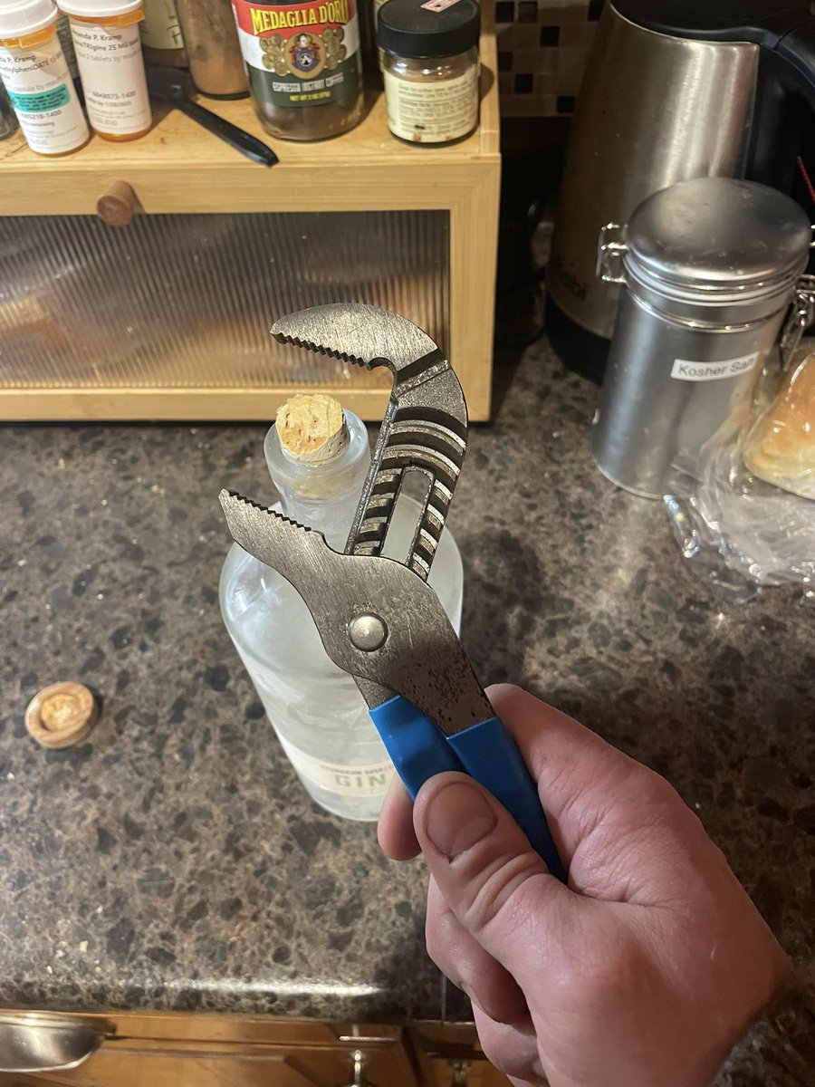 Andrew_DK's tweet photo. HEY .@SturgeonSpirits I had to break out the .@CHANNELLOCK to get at your gin

You two should do a marketing partnership or something https://t.co/CAs7TipiRA