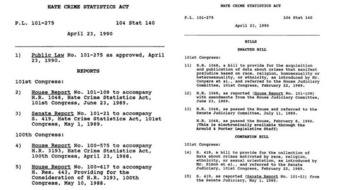 4/23。1990年のこの日、アメリカで『ヘイトクライム統計法 (The Hate Crime Statistics Act)』が成立。ブッシュ大統領が署名。性に関する内容も対象に。ucr.fbi.gov/hate-crime/201…