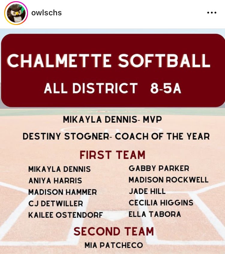 Congratulations to our softball all district Owls