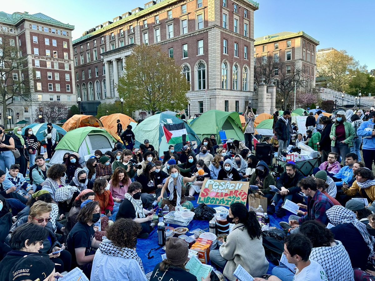 Spent the first night of Passover at the student seder in the Gaza solidarity encampment at Columbia. 

The Jewish flank of the Palestine solidarity movement is growing and it is so beautiful to behold. 

Judge for yourself how unsafe these Jewish students look.