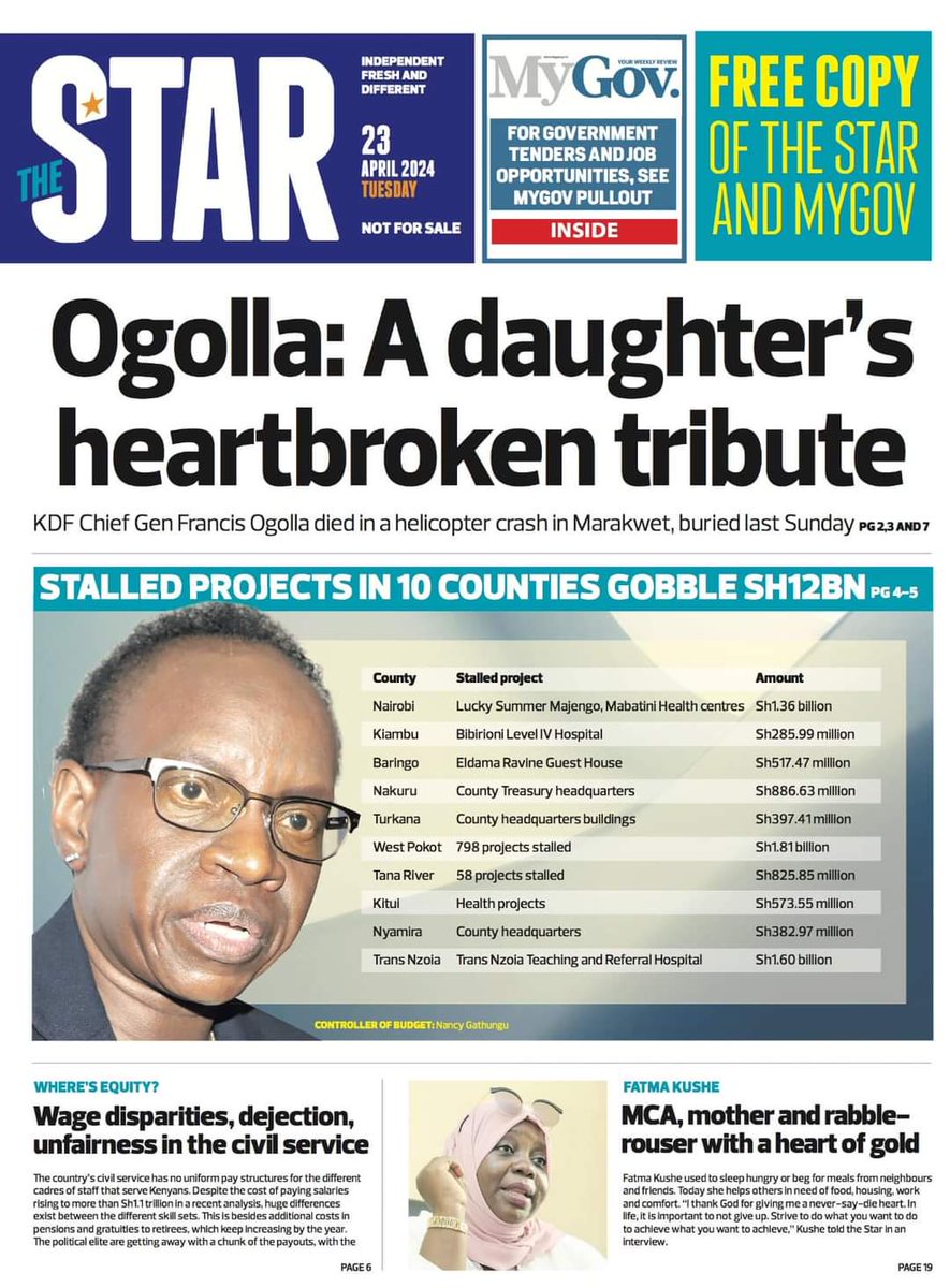 Today's Star Headlines. Where does this one put the Gallant General's son Joel Rabuku Ogolla?