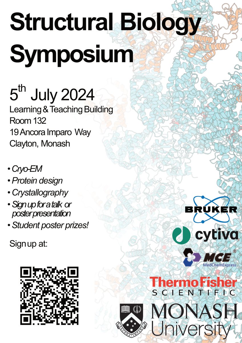 Ram Bhusal (@bhusalrp) on Twitter photo Structural Biology Symposium on July 5th! Experts in Cryo-EM, X-ray, protein design, and more. Plenary and invited speakers, oral slots available for MCRs, ECRs, and PhD students, with poster prizes ! <a href="/MonashBDI/">Monash Biomedicine Discovery Institute</a> <a href="/Monash_Science/">Monash Science</a> <a href="/monashengineers/">Monash Engineering</a> <a href="/MIPS_Australia/">Monash Institute of Pharmaceutical Sciences</a> <a href="/HudsonInstitute/">Hudson Institute</a> Structural Biology Symposium on July 5th! Experts in Cryo-EM, X-ray, protein design, and more. Plenary and invited speakers, oral slots available for MCRs, ECRs, and PhD students, with poster prizes ! <a href="/MonashBDI/">Monash Biomedicine Discovery Institute</a> <a href="/Monash_Science/">Monash Science</a> <a href="/monashengineers/">Monash Engineering</a> <a href="/MIPS_Australia/">Monash Institute of Pharmaceutical Sciences</a> <a href="/HudsonInstitute/">Hudson Institute</a>