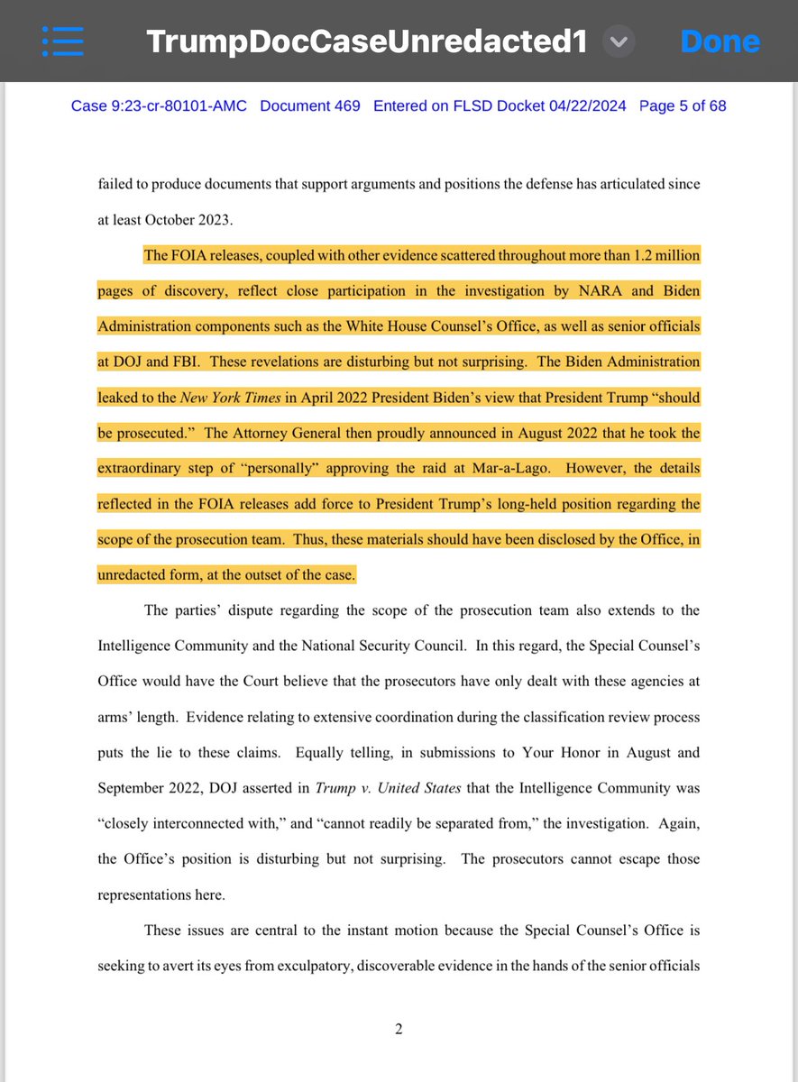 Unsurprisingly, “the FOIA releases, coupled with other evidence scattered throughout more than 1.2 million pages of discovery, reflect close participation in the investigation by NARA and Biden Administration components such as the White House Counsel’s Office, as well as senior