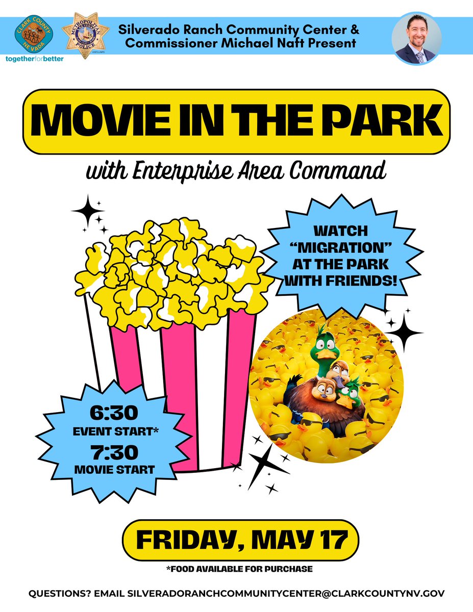 Enjoy a Movie in the Park with Enterprise Area Command on May 17 starting at 6:30pm. 'Migration' will be screened beginning at 7:30pm. Food will be available for purchase.