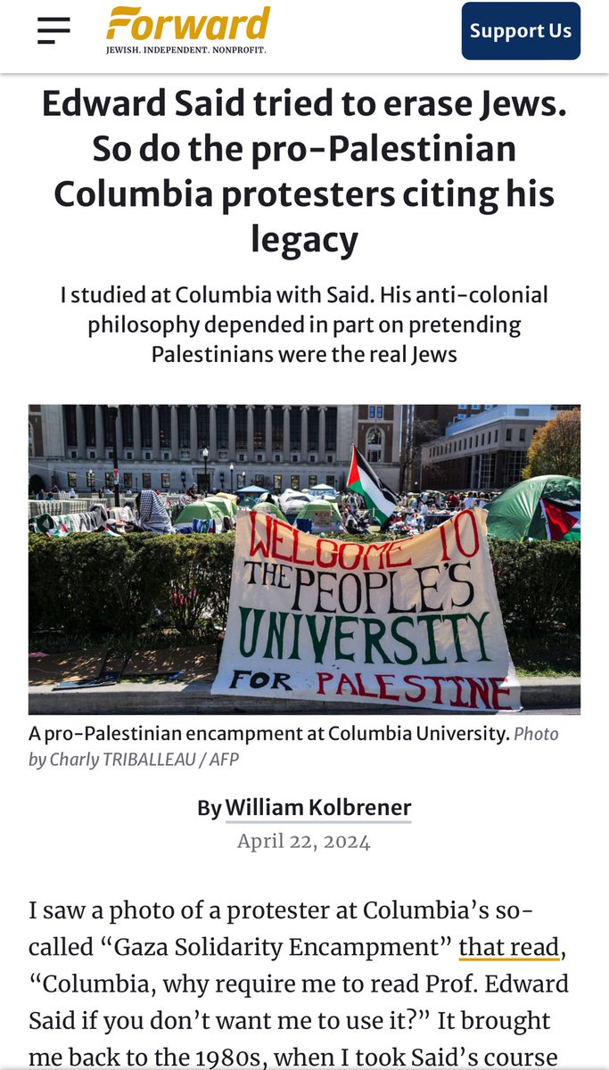 Shame on the ⁦@jdforward⁩ for printing this disgraceful & crude effort to distort & denigrate the work of Edward Said. They find it threatening that Said succeeded in reclaiming the Palestinian identity, rescuing it from Zionist attempts at erasing Palestinians from history