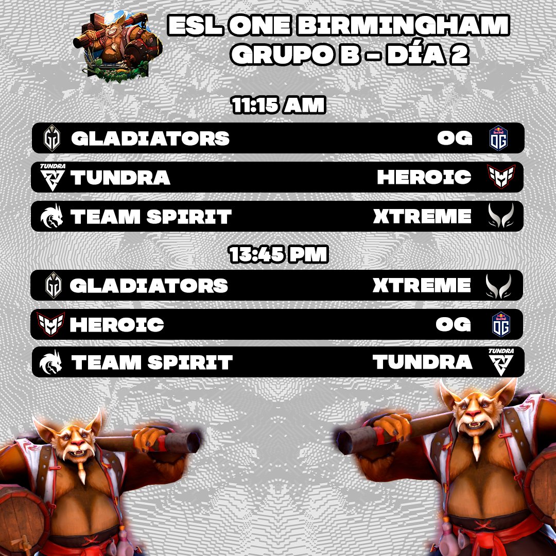 ENFRENTAMIENTOS DÍA 2 DE LA ESL ONE BIRMINGHAM

El día de mañana continua la acción en la ESL ONE Birmingham con 12 nuevos enfrentamientos que podrían definir a los primeros clasificados así como a los primeros eliminados de la competencia.

Acá te dejo todos los enfrentamientos