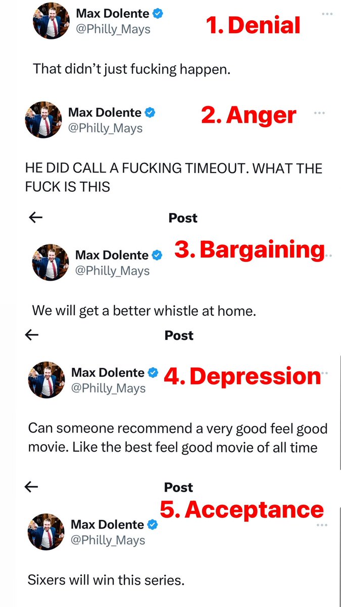 PFTCommenter's tweet photo. Max just literaly did a speedrun on the 5 stages of grief dealing with that Sixers loss https://t.co/fBMjq3ZTP8