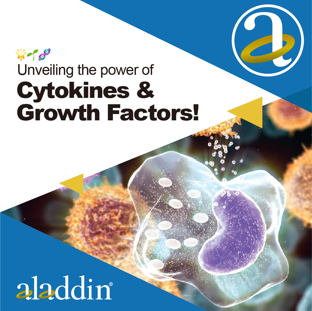 Unveiling the power of Cytokines & Growth Factors! 🌟
These tiny molecules pack a punch, regulating immune responses, cell growth, & more. 
#Science #Health #Cytokines #AladdinScientific
Aladdin Scientific：aladdinsci.com