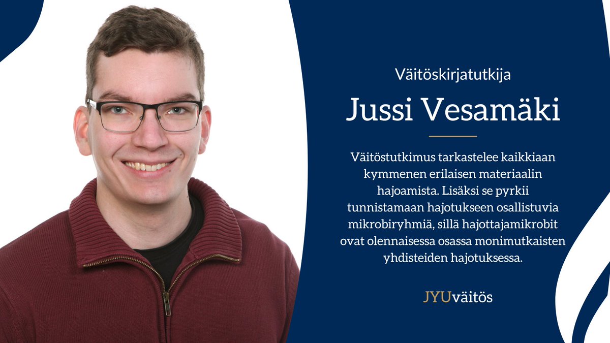 Jussi Vesamäki tutki, mihin muoveista peräisin oleva hiili päätyy. Hän havaitsi osan hajotuksen kohteeksi joutuneesta muovin hiilestä päätyvän mikrobitoiminnan seurauksena osaksi ravintoverkkoa. Pääosa vapautuu epäorgaanisessa muodossa ympäristöön. ⏩ r.jyu.fi/FrX
