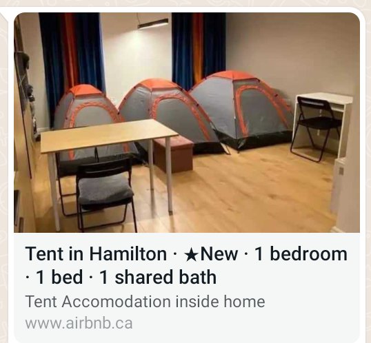 This is how expensive Canada 🇨🇦 is becoming. The listing said 'the tent has a lock to keep your items safe'. The listing has been removed by Airbnb.