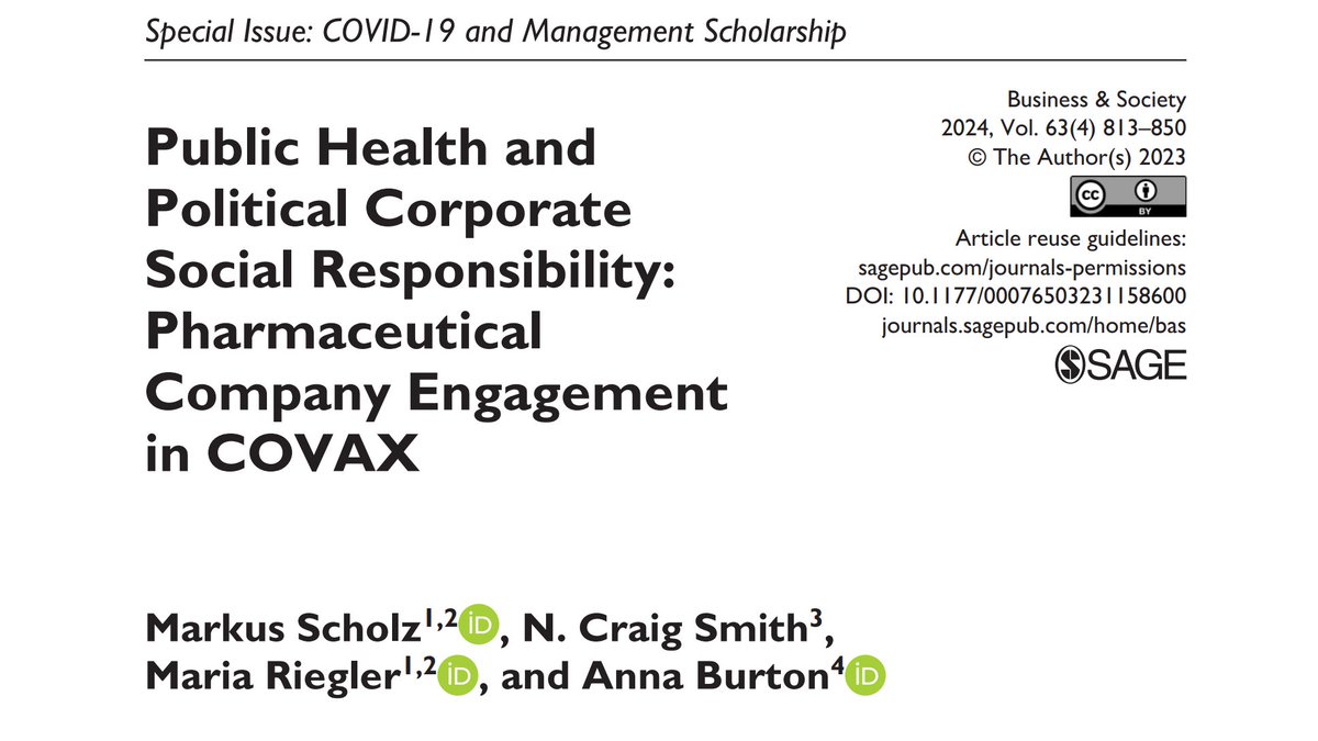 Why do pharmaceutical companies engage with COVAX? What factors motivate, facilitate, and hinder their engagement? Read a new study by <a href="/Scholz101/">Markus Scholz</a>, Smith (<a href="/INSEAD/">INSEAD</a>), <a href="/mariariegler/">Maria Riegler (mastodon:@mariariegler@bhre.social)</a> (<a href="/tudresden_de/">TU Dresden</a> <a href="/FHWienAT/">FHWien der WKW</a>) &amp; <a href="/AnnaMBurton/">Anna M. Burton</a> (<a href="/WIFOat/">WIFO</a>). Available OPEN ACCESS: doi.org/10.1177/000765…