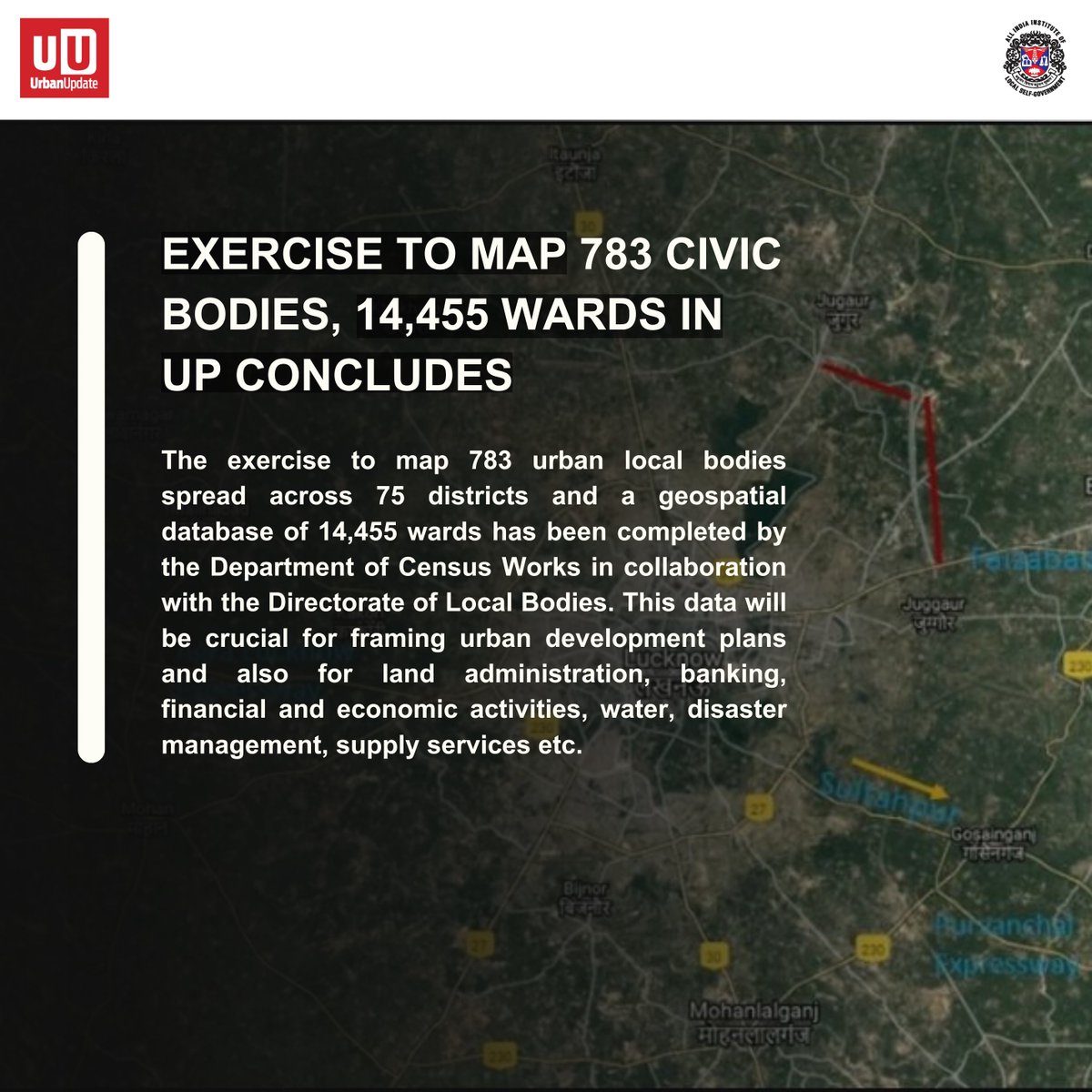 Exercise to map 783 civic bodies, 14,455 wards in UP concludes
Read more about it: urbanupdate.in/exercise-to-ma…
#urbanlocalbodies #urbandevelopmentplans #UrbanUpdate #GovernmentofUttarPradesh
@UPGovt  @Dohup_UP  @SUDA_UP